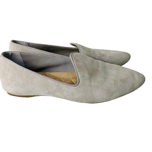 Birdies Size 7.5 Womens Heron Flat Suede Pointy Toe Ballet Shoe Beige Gray Taupe - Picture 2 of 12
